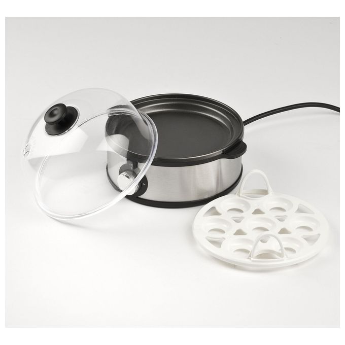 Girmi CU2500 Cuociuova a Vapore fino a 7 Uova 360W Cottura al Tegamino Piastra Antiaderente Corpo Inox colore Nero Acciaio Inox
