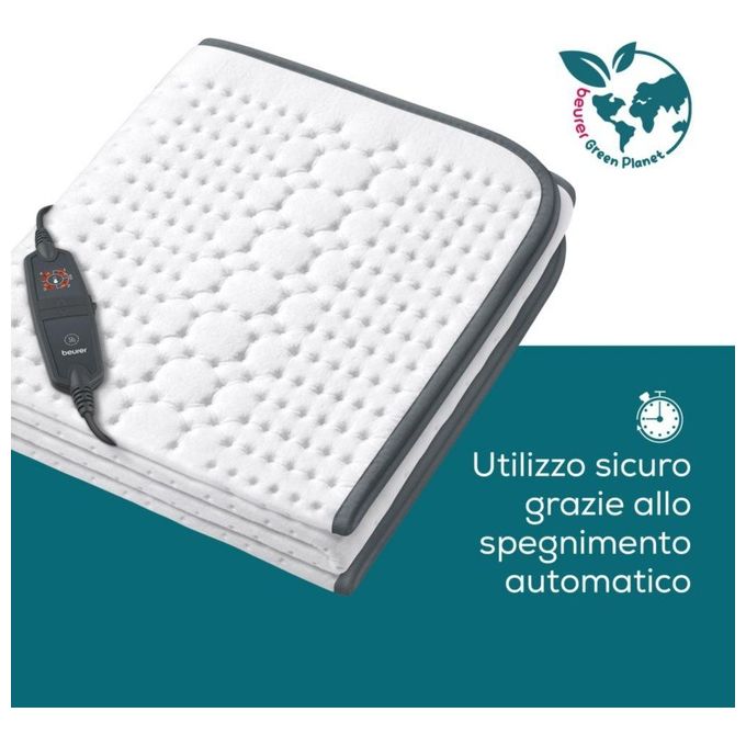 Beurer UB 60 Green Planet Scaldaletto Coprimaterasso Termico Singolo 150x80 cm 60 W 4 Livelli di Temperatura Lavabile colore Bianco