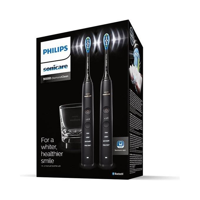 Philips HX991454 Sonicare DiamondClean 9000 Spazzolino elettrico sonico 4 modalita' timer autonomia 2 settimane confezione doppia colore Nero