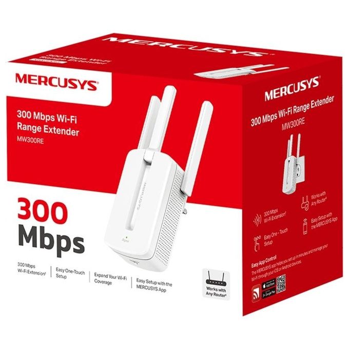 Mercusys MW300RE Moltiplicatore di Rete Ricevitore e Trasmettitore di Rete Bianco