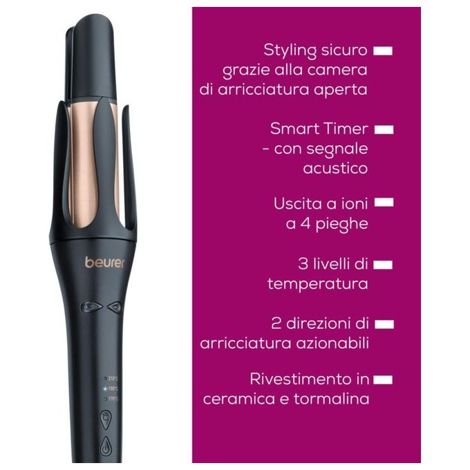 Beurer 10194 Arricciacapelli HT 75 con Regolazione Temperatura 3 Livelli e Rivestimento in Ceramica colore Rosa Rose Gold