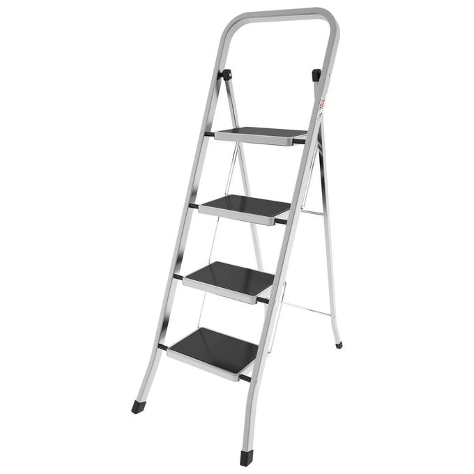 Colombo New Scal G110AT4W Factotum Sgabello Scala Pieghevole 4 Gradini Alluminio Antiscivolo Portata 150 Kg colore Argento