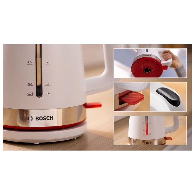 Bosch TWK4M221 MyMoment Bollitore elettrico 1.7 L 2400 W Filtro anticalcare rimovibile Base 360° Avvolgicavo colore Bianco