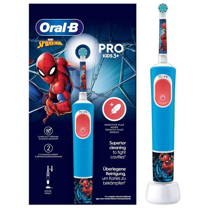 Oral-B VITALITYPROSPIDERMAN Pro Kids Spazzolino elettrico ricaricabile 2 modalita' timer 2 min per bambini da 3 anni colore Azzurro Bianco