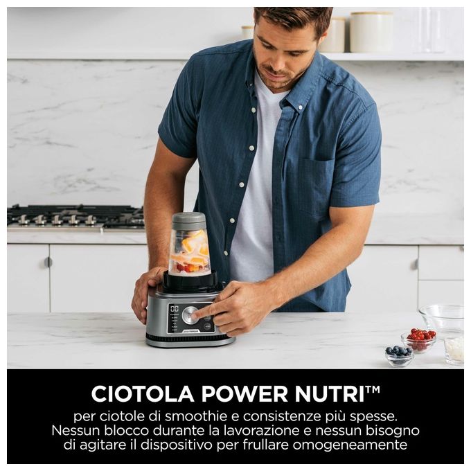 Ninja CB350EU Power Nutri Frullatore 3 in 1 1200W Smart Torque Auto-iQ caraffa 2.1L bicchiere 700ml ciotola 400ml colore Argento