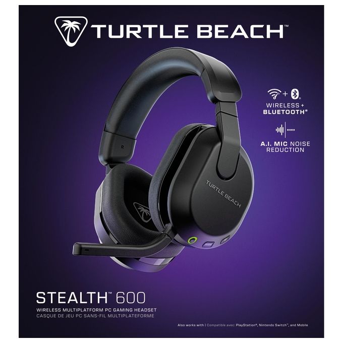 Turtle Beach TBS-5103-05 Stealth 600 Gen 3 Cuffie Gaming Wireless Over-Ear Bluetooth 5.2 2.4 GHz 80h Microfono Flip-to-Mute colore Nero