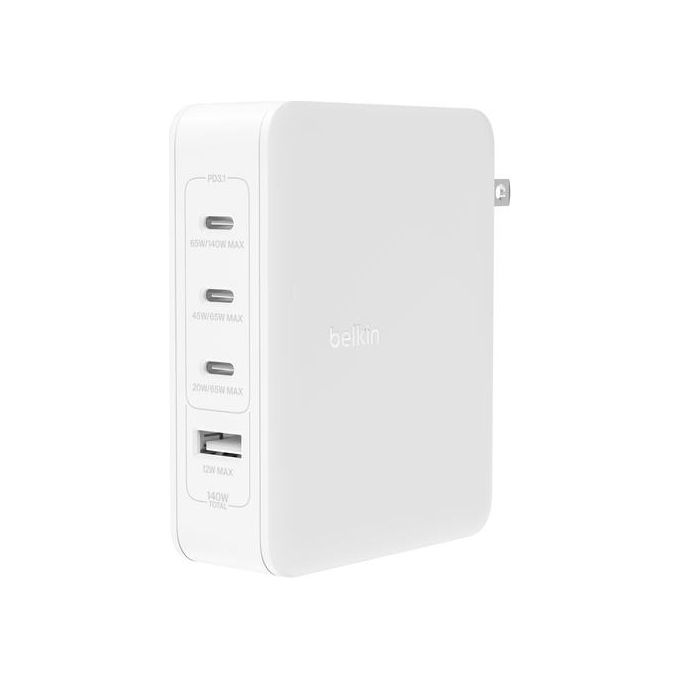 Belkin WCH014BTWH BoostCharge Pro Alimentatore da Parete GaN 140W 3 Porte USB-C 1 Porta USB-A colore Bianco
