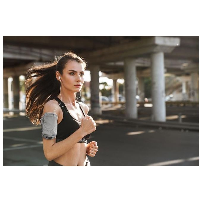 Cellularline ARMBANDPOCKET67D Armband Pocket Fascia da Braccio Sportiva Universale Doppia Tasca Sweat-proof Tessuto Catarifrangente colore Grigio