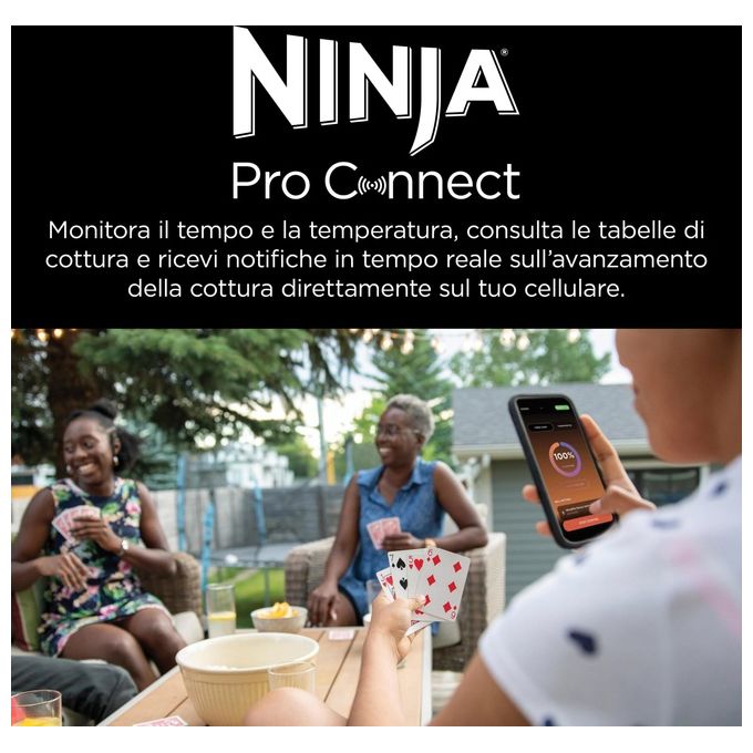 Ninja OG901EU Woodfire Pro Connect XL Barbecue Elettrico 7 in 1 Griglia Affumicatore Friggitrice ad Aria 1700W App Wi-Fi IPX4 colore Nero