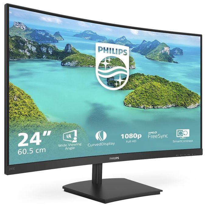 Philips Monitor Curvo 24 Pollici 241E1SCA Freesync 75 Hz LED VA FHD 4ms 3 Side Frameless Casse Audio Integrate Nero