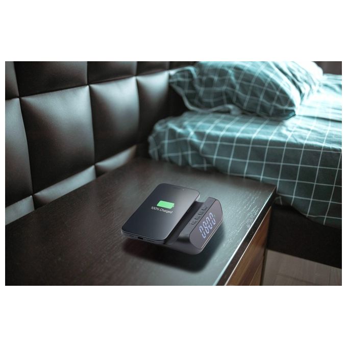Cellularline WIRELESSCLOCK2K Sveglia Digitale con Caricatore Wireless 15W display LCD USB colore Nero