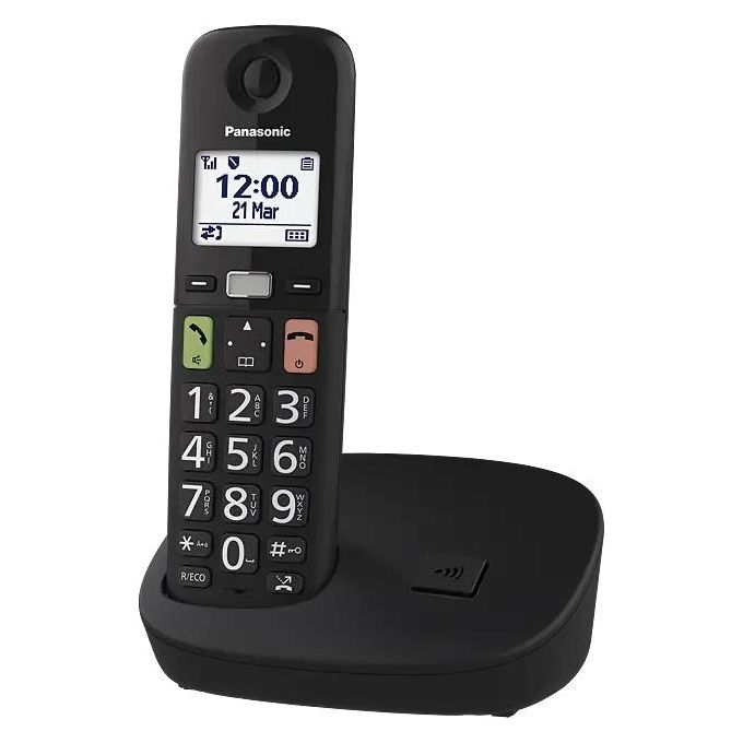 Panasonic KX-TGU112EXB Telefono Cordless DECT Duo 2 Cornette Tasti Grandi Schermo LCD 1.8'' Blocco Chiamate Compatibile Apparecchi Acustici colore Nero
