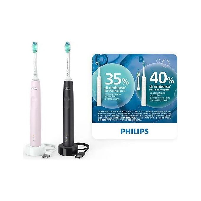 Philips HX3675-15 Serie 3100 Spazzolino elettrico sonico 1 modalita' Timer 2 min autonomia 336 ore colore Nero Rosa