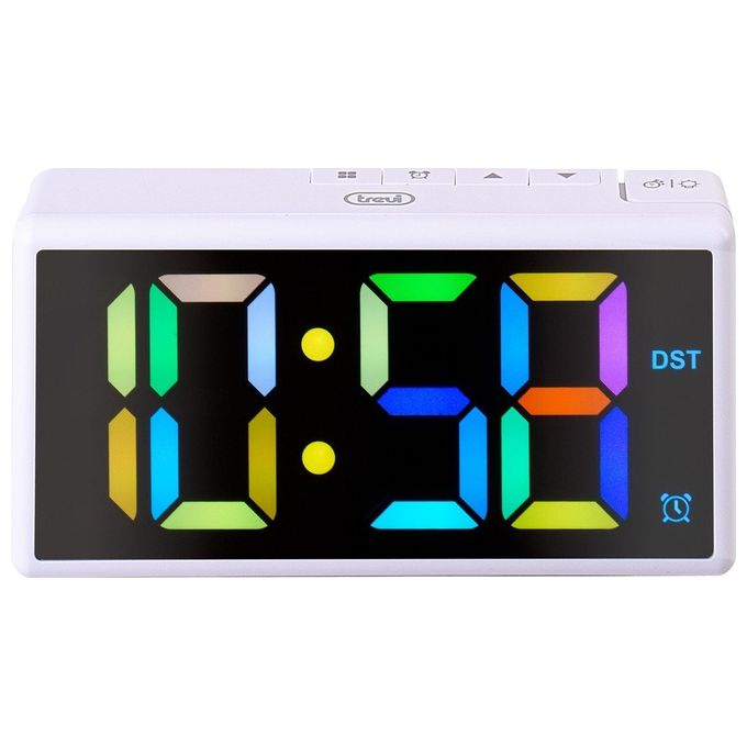 Trevi EC 886 Sveglia Digitale Display LED Multicolore Snooze Dimmer Porta USB colore Bianco