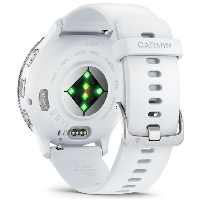 Garmin 010-02784-00 Venu 3 Smartwatch 45 mm Display AMOLED 3,56 cm (1,4'') Risoluzione 454 x 454 Pixel Touch Screen Wi-Fi GPS 8 GB Memoria Interna Batteria 14 Giorni Resistenza 5 ATM colore Argento Bianco