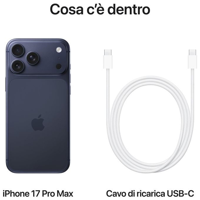 Apple MFYU4QL-A iPhone 17 Pro Max Smartphone 6.9'' 512GB A19 Pro 5G Wi-Fi 7 colore Blu Profondo