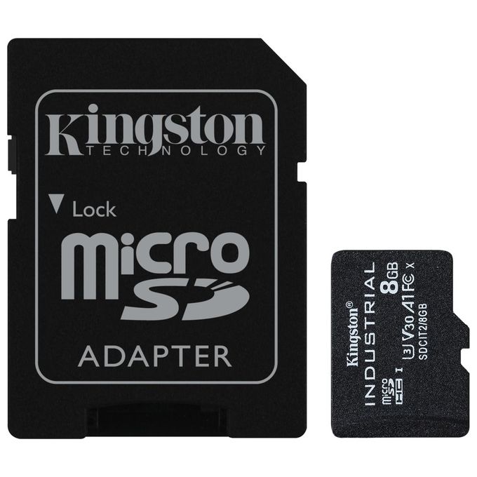 Kingston SDCIT2-8GB Industrial Scheda microSDHC 8GB C10 A1 pSLC UHS-I U3 V30 100MB-s con Adattatore SD colore Nero