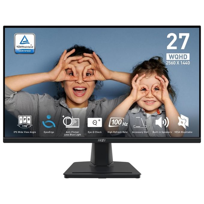 MSI PRO MP275Q Monitor PC 27'' WQHD IPS 2560x1440 100 Hz Flicker Free Altoparlanti Integrati HDMI DP colore Nero