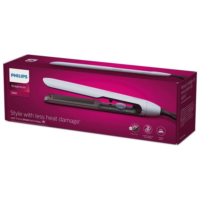 Philips BHS520-00 Serie 5000 Piastra per Capelli Tecnologia Termoprotettiva Piastre in Ceramica Ionizzazione colore Bianco