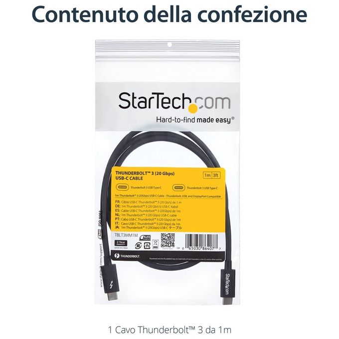 Startech cavo thunderbolt 3 usb-c (20gbps) da 1 m - compatibile con thunderbolt, usb e displayport - m-m