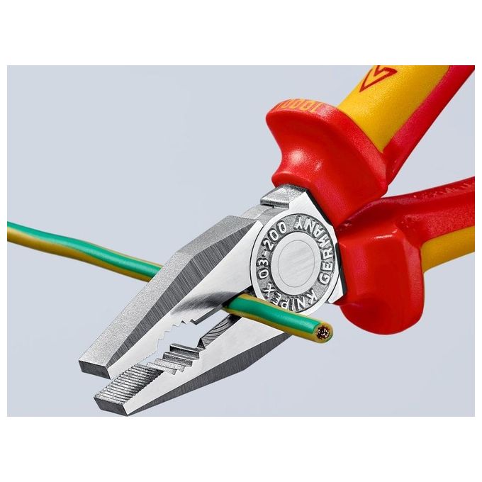 Knipex 03 06 200 Tenaglia Combinata Cromata Isolata VDE 200 mm manici bicomponente colore Cromo