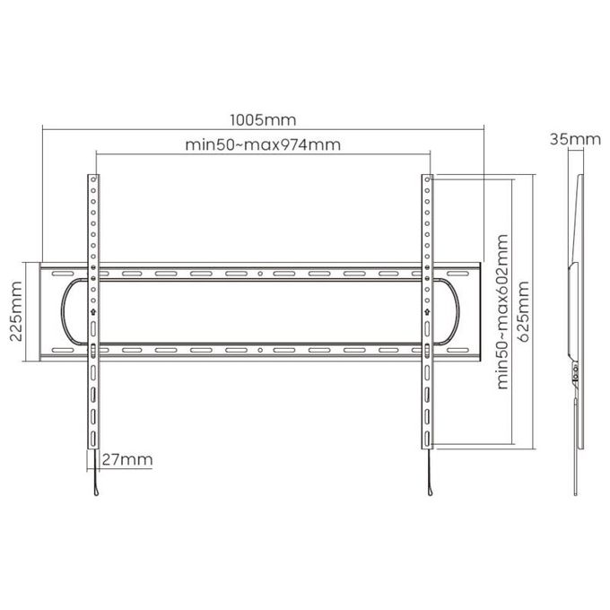 Equip 650338 Supporto a Parete Fisso per TV 60'' 120'' 120 Kg VESA 900x600 Acciaio inox colore Nero