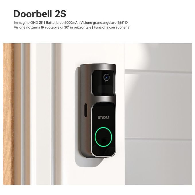 Imou DB-2SP-3T0W-DS2S Doorbell 2S Kit Videocitofono Wi-Fi 2K 3MP Batteria 5000 mAh Visione Notturna IR colore Nero