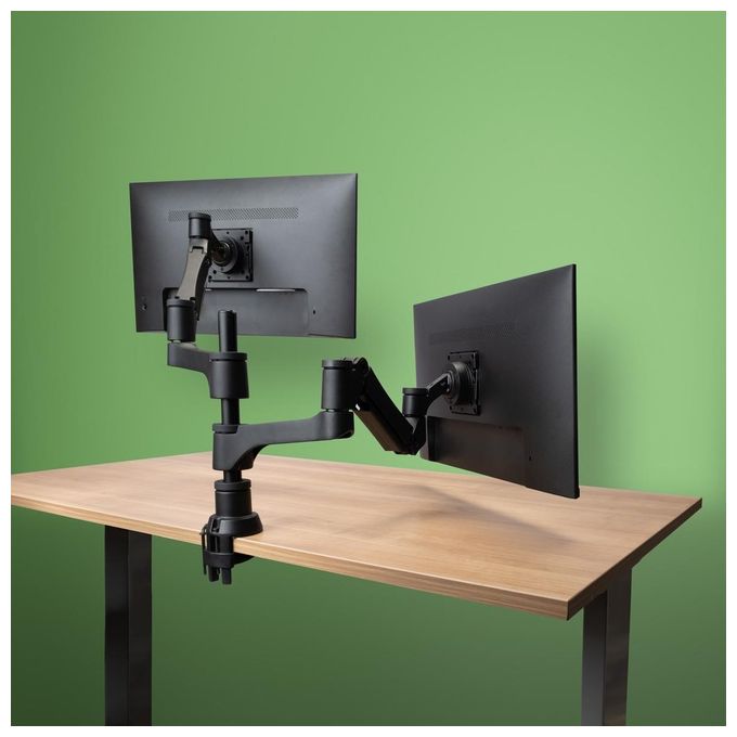 R Go Tools RGOVLCA4TWSI R-Go Caparo 4 Supporto Doppio per Monitor Regolabile con Molla a Gas 3-9 Kg 24''-32'' VESA 75x75 100x100 mm colore Nero opaco