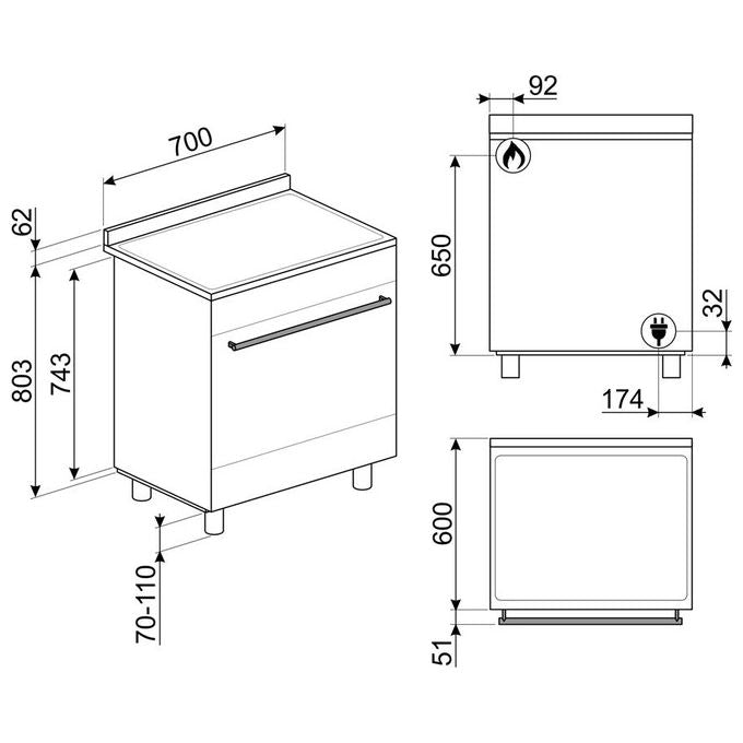 Smeg B71GMX2 Master Cucina Mista 70 cm 5 fuochi gas forno elettrico 70 L Classe A (90x70x60 cm) colore Acciaio Inox