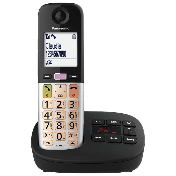 Panasonic KX-TGU430EXB Telefono Cordless DECT Tasti Grandi Segreteria Vivavoce Display 2.4'' colore Nero