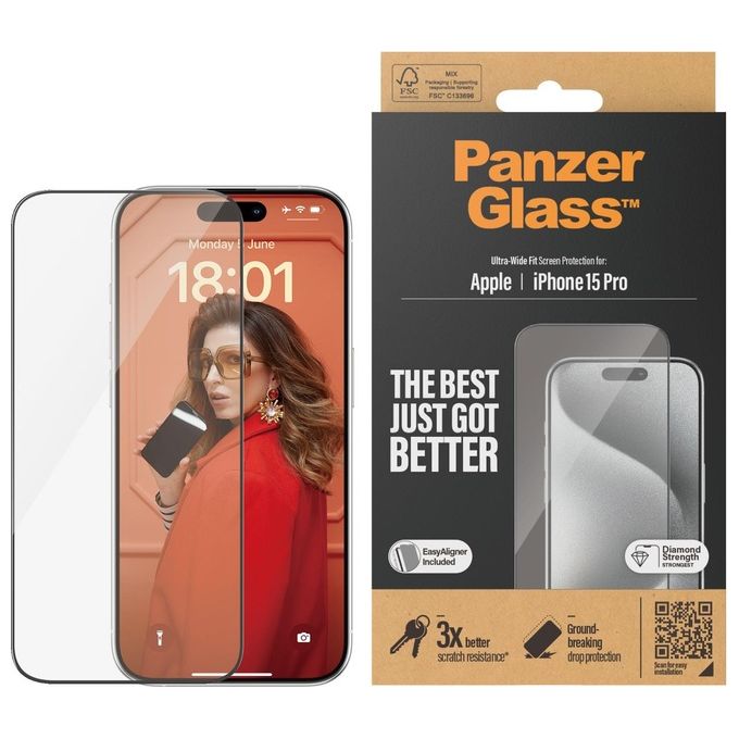 PanzerGlass Apple iPhone 15 Pro 6.1'' Screen Protector Ultra-Wide Fit Clear