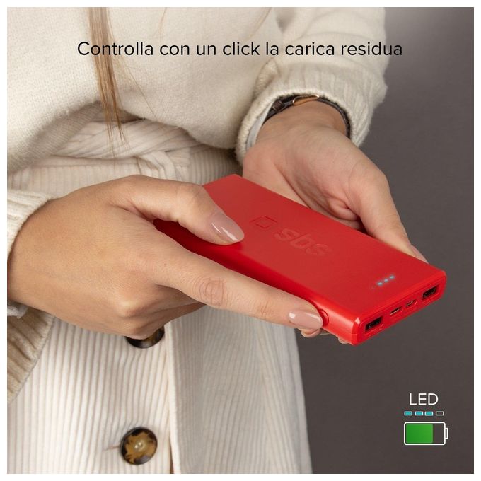 Sbs Powerbank 10.000mAh Extra Slim con Due Porte Usb 2.1A Intelligent Charge