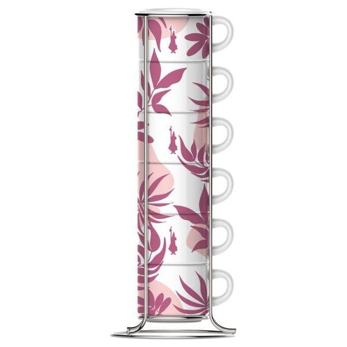 Bialetti SS2024001 Primavera Set 6 Tazzine Espresso in Porcellana 90 ml con Alzata colore Rosa