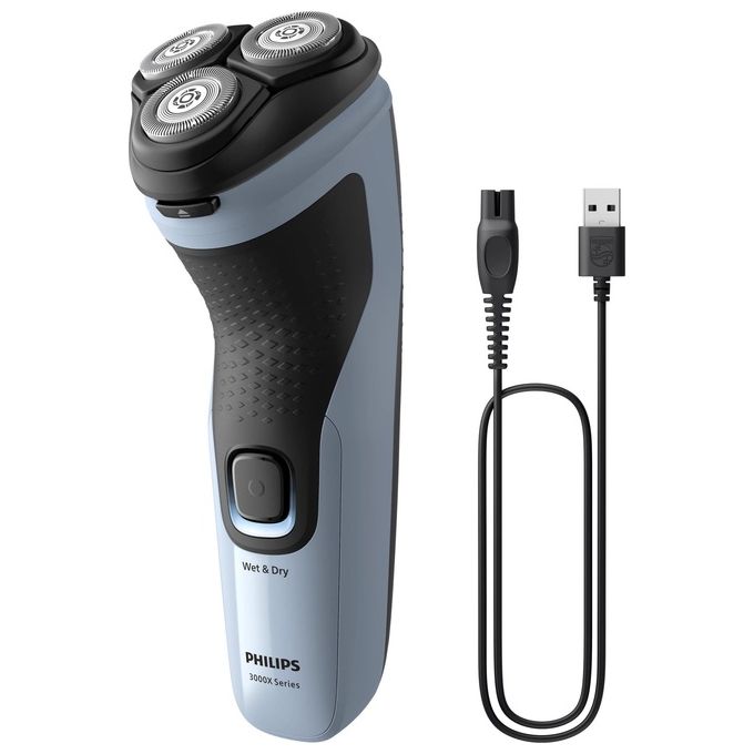 Philips X3003-00 Serie 3000X Rasoio elettrico rotativo wetanddry 3 testine autonomia 40 min colore Nero Blu