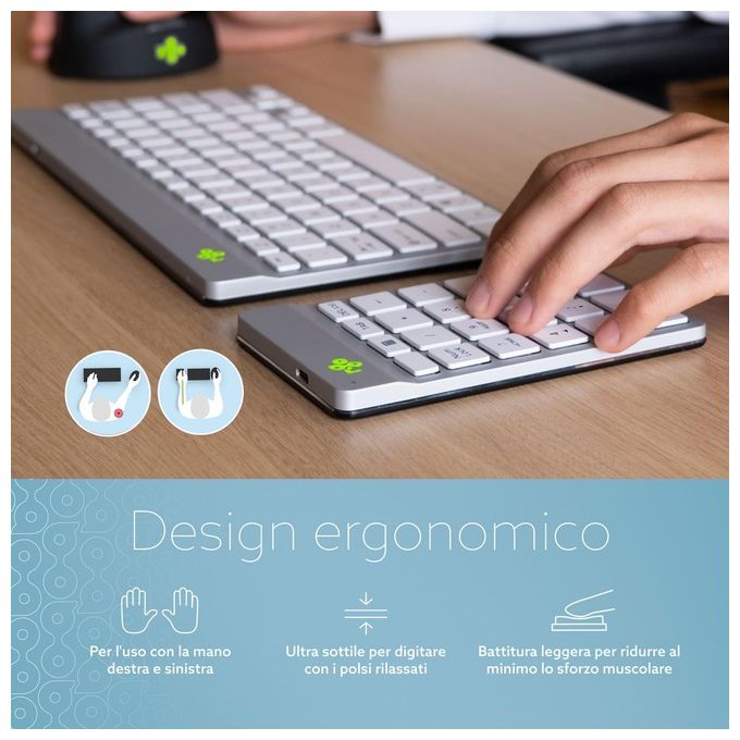 R-Go Tools RGOCONMWLWH R-Go Numpad Break Tastierino Numerico Ergonomico con Bluetooth 5.0 e Indicatore di Pausa colore Bianco