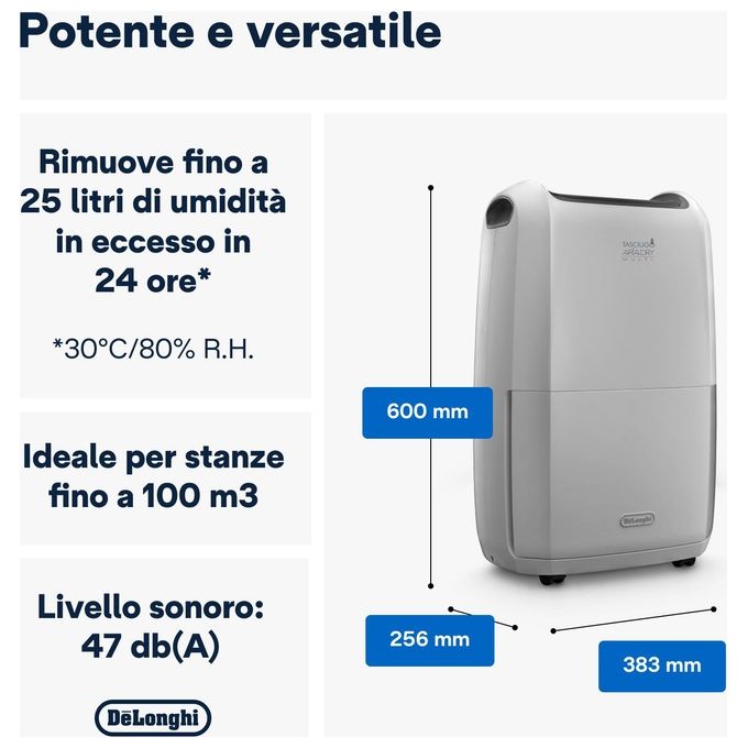Delonghi deumidificatore ddsx225 25l 24h filtro bio silver funzione laundry antigelo