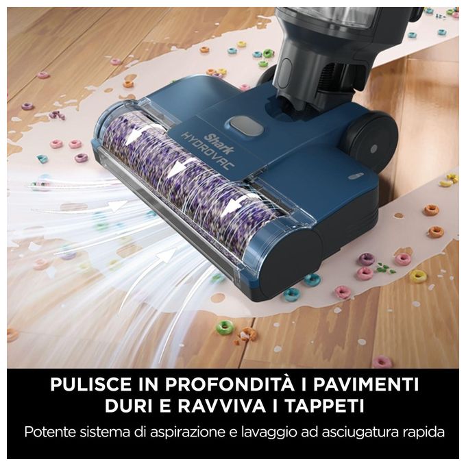 Shark WD100EU HydroVac Aspirapolvere e Lavapavimenti con Filo Spazzola Antimicrobica 170W 7,62m 82dB colore Blu Navy