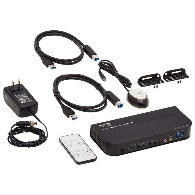 Eaton B005-HUA2-K Switch KVM 2 Porte HDMI 4K 60Hz HDR HDCP 2.2 Hub USB 3.2 Telecomando IR colore Nero
