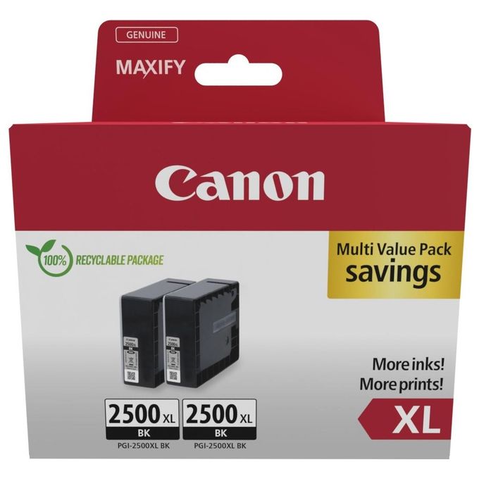 Canon 9254B011 Cartuccia d'inchiostro Originale PGI-2500BK XL 2 pezzi Resa 2500 pagine colore Nero
