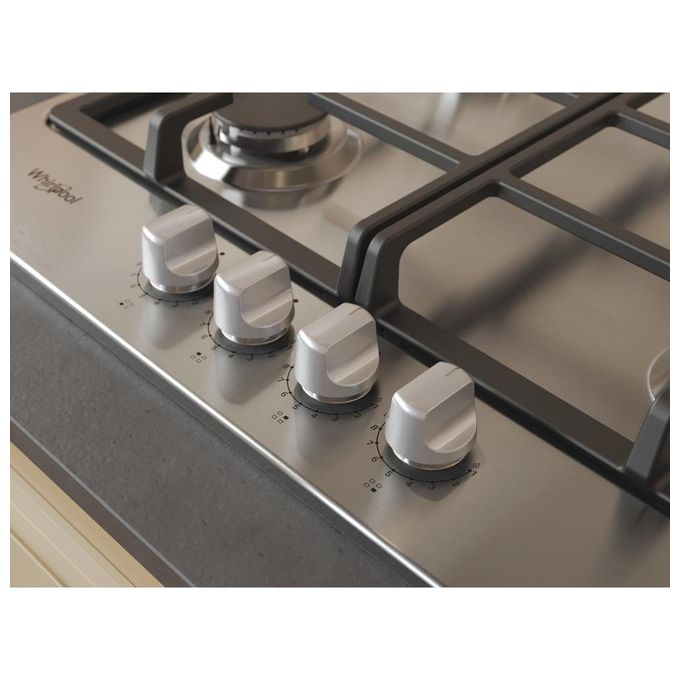 Whirlpool TGML 661 IX R Piano cottura a gas 58 cm 4 fuochi da incasso accensione elettronica dispositivo spegnimento fiamma colore Acciaio inox