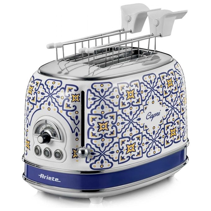 Ariete 155-0C Capri Tostapane 2 Fette 815W 6 Livelli di Doratura Vassoio Raccogli Briciole Funzione Defrost colore Bianco e Blu