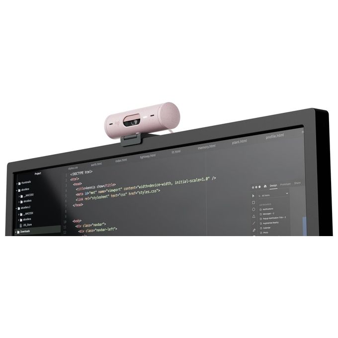 Logitech 960-001421 Brio 500 Webcam Full HD 1080p 4 MP USB-C Doppio Microfono 90° colore Rosa