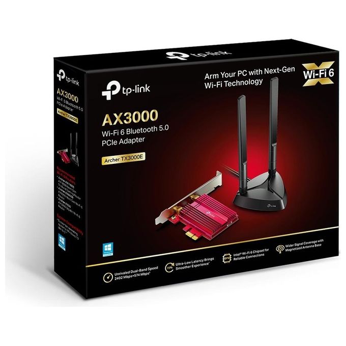 TP-Link ARCHER TX3000E Scheda di Rete PCIe Wi-Fi 6 AX3000 Dual Band 2402 Mbps Bluetooth 5.0 OFDMA WPA3 colore Nero
