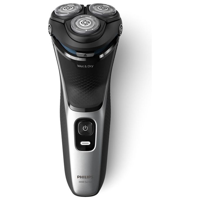 Philips S3143-02 Shaver Series 3000 Rasoio elettrico rotante Wet and Dry 3 testine autonomia 60 min colore Nero Argento