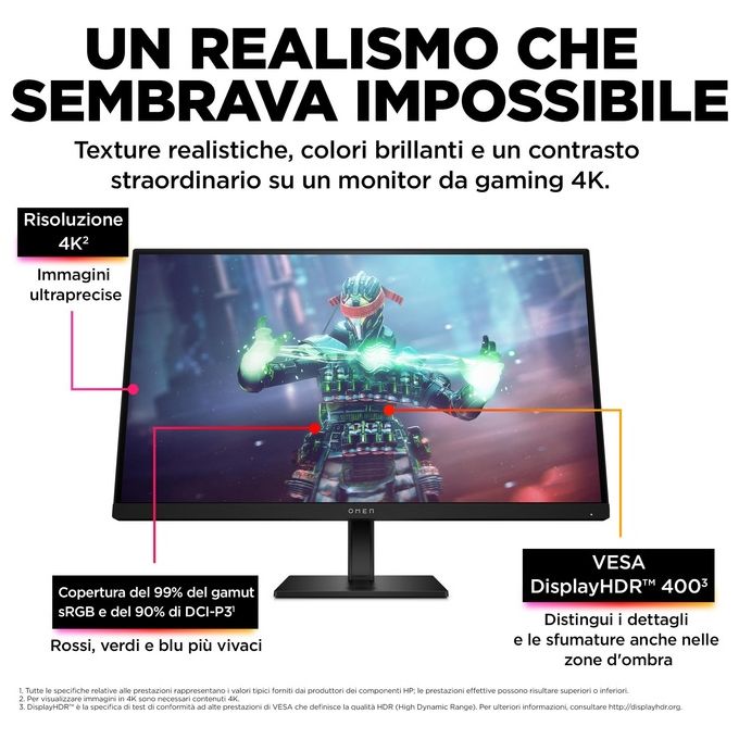 HP 780G8AA#ABB OMEN by HP Monitor da gaming 27'' UHD 144 Hz IPS 1 ms HDMI 2.1 USB-C altoparlanti integrati colore Nero