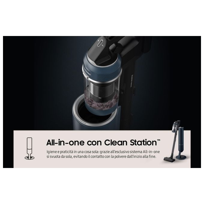 Samsung VS20B95973BWA BESPOKE Jet Plus Aspirapolvere Senza Filo 2 in 1 Multiciclonico 210W 120 min Clean Station colore Midnight Blue