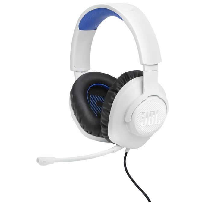 JBL JBLQ100PWHTBLU Quantum 100P Cuffie Gaming Over Ear con Filo Microfono Boom Rimovibile Audio 3D PS5 PS4 PC colore Bianco e Blu
