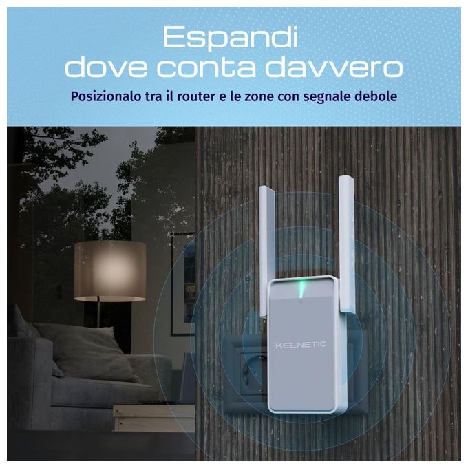 Keenetic KN-3311 Buddy 5 Range Extender Wi-Fi Mesh AC1200 Dual Band 2.4 5 GHz 1 Porta Ethernet 100 Mbit-s colore Bianco Grigio
