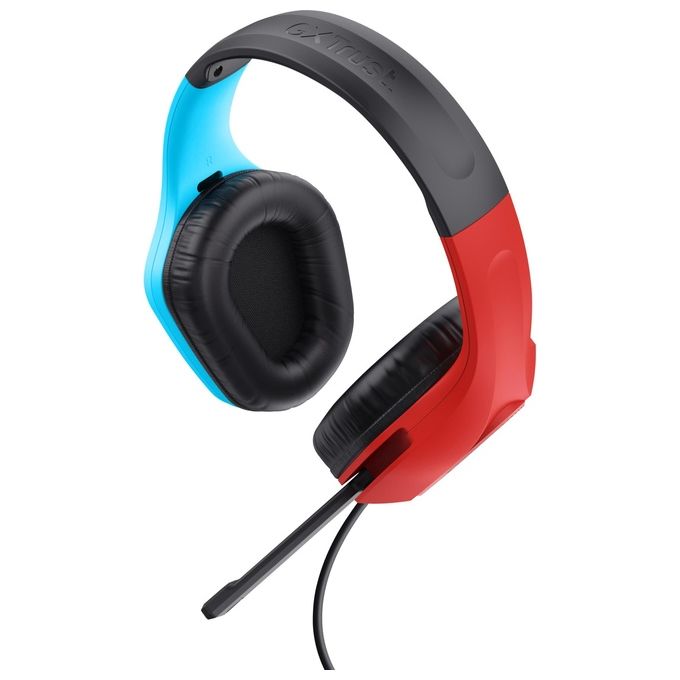 Trust GXT 416S Zirox Auricolare Cablato a Padiglione da Gaming Nero-Ciano-Rosso