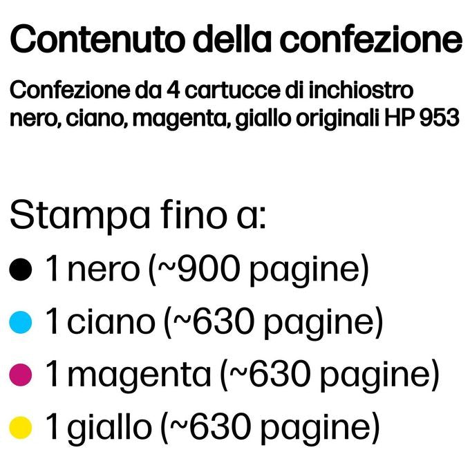 HP 6ZC69AE 953 Cartuccia Originale Inkjet Resa Standard 4 Pezzi Nero Ciano Magenta Giallo colore Nero